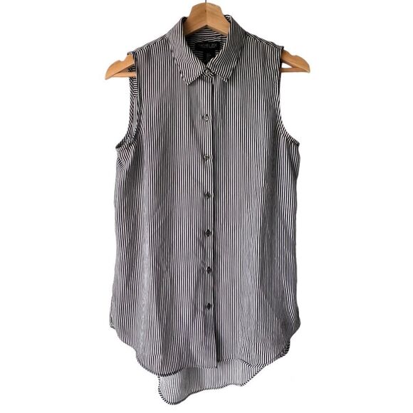 Women’s‎ blouse Rachel Zoe  Striped Collared Button Down Tank Blouse Black S. - Picture 1 of 13